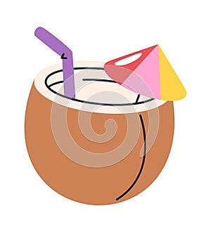 Coconut beach cocktail hand drawn