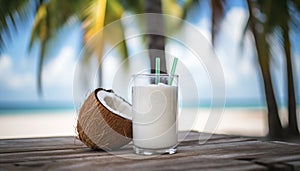 Coconut Beverage - Coconut Milk with Coconut Nut - Generative Ai