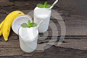 Coconut blend banana milk smoothie drink fresh cocktail shake milkshake.