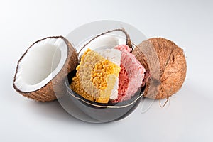 Coconut candy coconut, Brazilian sweet on white background