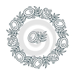 Coconut circle frame. Line ornament background. Editable outline stroke. Vector line.