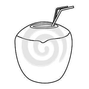 Coconut cocktail drink with straw in black and white