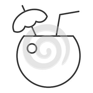 Coconut cocktail thin line icon. Drink vector illustration isolated on white. Tropical drink outline style design