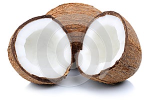 Coconut coconuts fruit sliced half fruits isolated on white