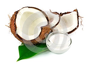 Coconut cocos with cream and green leaf