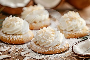 Coconut Cookies, White Dessert, Cream Sponge Coconut Cookie, Copy Space