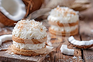 Coconut Cookies, White Dessert, Cream Sponge Coconut Cookie, Copy Space