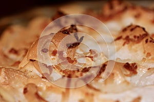 Coconut creme pie up close macro background