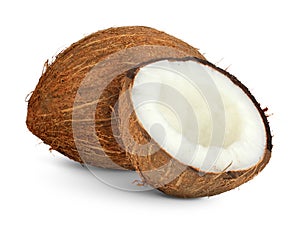 Coconut with cut half isolated on white, clipping path