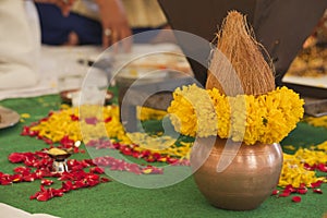 Coconut decorated by flowers