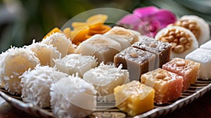 coconut desserts, a display of coconut treats on a plate, a delightful temptation for coconut enthusiasts to savor photo