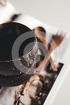 Coconut dishes. Bowl, fork and spoon from coconuts plate