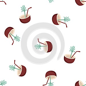 Coconut Drink Seamless White Background photo