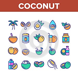 Coconut Food Collection Elements Icons Set Vector