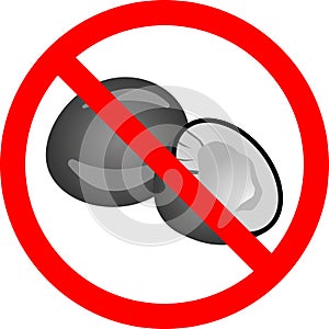 Coconut with a forbidden sign. Vector illustration.