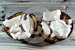 Coconut fruit cocoanut (Cocos nucifera) of the palm tree family (Arecaceae), genus Cocos