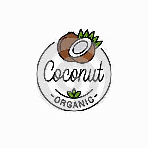 Coconut fruit logo. Round linear of coconut slice photo