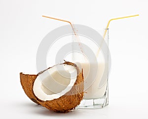 Coconut and glass with coco milk