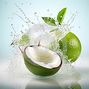 Coconut With Green Fruit In Water Splash - Creative Commons Attribution