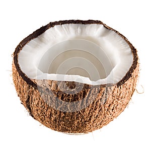 Coconut half isolated on white background