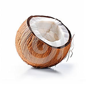 Coconut Half Open On White Background photo