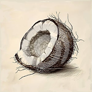 Coconut. Hand drawn vintage illustration of a coconut
