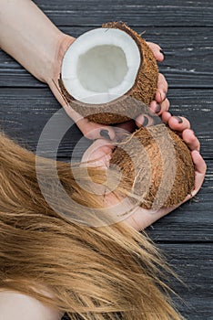 Coconut, hands and hair