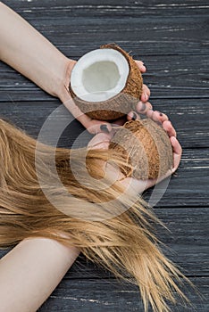 Coconut, hands and hair