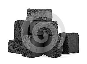 Coconut hookah charcoal isolated on white background. Group of charcoal cubes