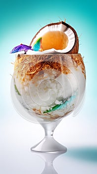 Coconut ice cream foodart with azure background