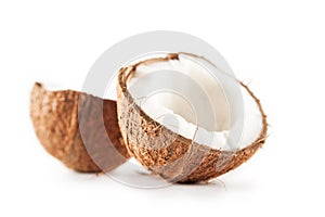 Coconut isolated on background. Fragmented coconut close up