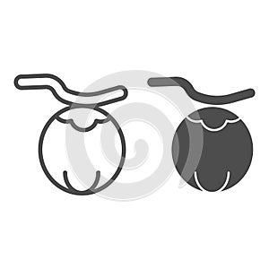 Coconut line and glyph icon. Exotic fruit vector illustration isolated on white. Tropical food outline style design
