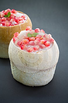 Coconut with lychee and pomegranate