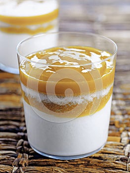 Coconut and mango blancmange