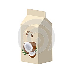 Coconut milk box, sticker or icon. Small Tetra Pak Coconut Products