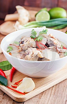 Coconut milk with chicken. Traditional thai soup Tom Kha Gai
