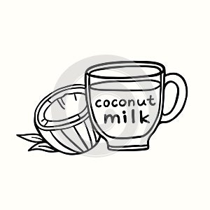 Coconut Milk In Cup Doodle Vector Illustration