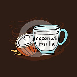 Coconut Milk In Cup Doodle Vector Illustration