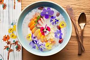 coconut milk porridge with a colorful berry medley on top