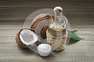 Coconut oil on bamboo background