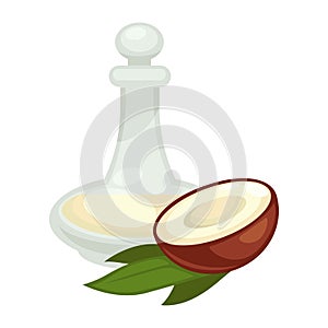 Coconut oil in bottle. Vector flat isolated icon