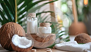 Coconut oil and coconuts by AI generated image