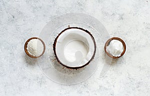 Coconut oil and flour in bowls