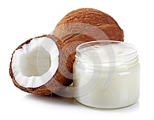 Coconut oil and fresh coconuts photo