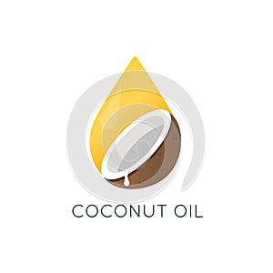 Coconut oil vector logo. Packaging design element and icon