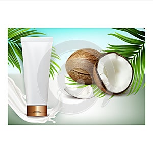 Coconut Organic Cosmetics Promo Poster Vector Illustration