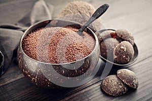 Coconut palm granulated sugar in a bowl