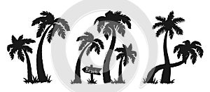 Coconut palm tree Island silhouette set vector