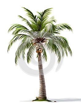 Coconut Palm Tree, isolated on white background, tropical nature concept, realistic design illustration, generative ai