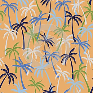 Coconut palm tree pattern textile seamless tropical forest background. Bohemian vector swatch repeating pattern. .